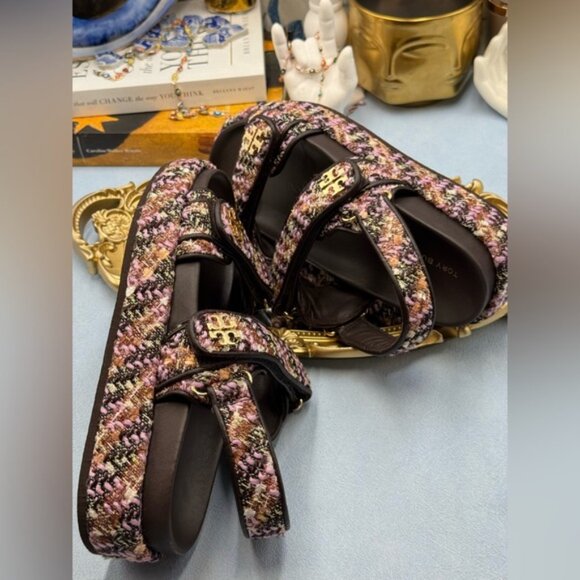 🆕 TORY BURCH 🧿 NWOB Kira Sport Sandal, Rose Cocoa Multi Tweed Dad Sandal Sz 7 - Picture 14 of 16